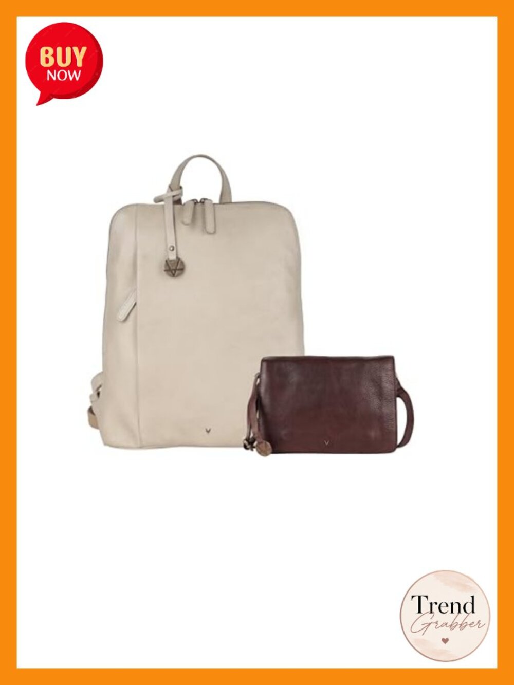 Italian Leather Backpack & Crossbody Set Lightweight Travel